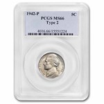 1942-P Silver Jefferson Nickel Type-2 MS-66 PCGS