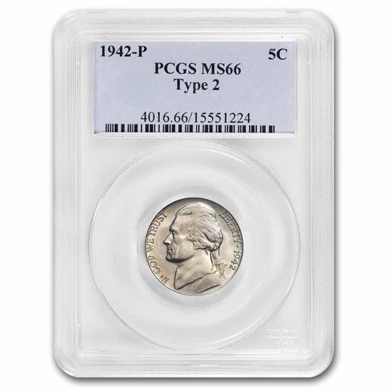 1942-P Silver Jefferson Nickel Type-2 MS-66 PCGS