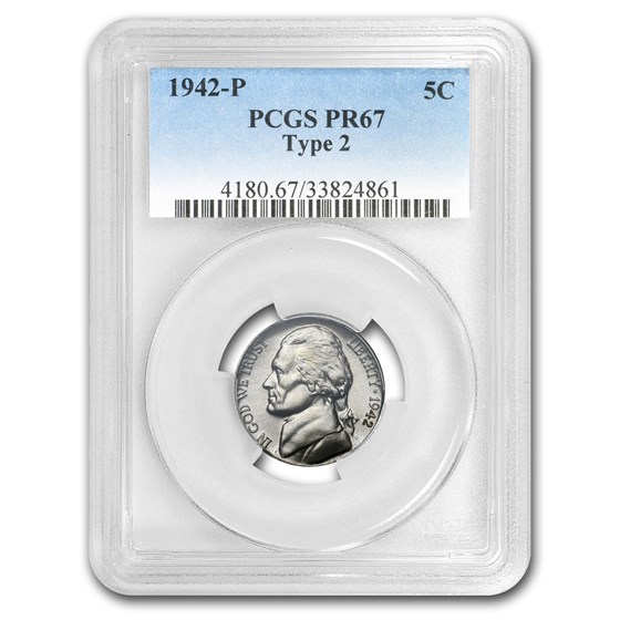 1942-P Silver Jefferson Nickel Type-II PR-67 PCGS 1942-P Silver Jefferson Nickel Type-II PR-67 PCGS