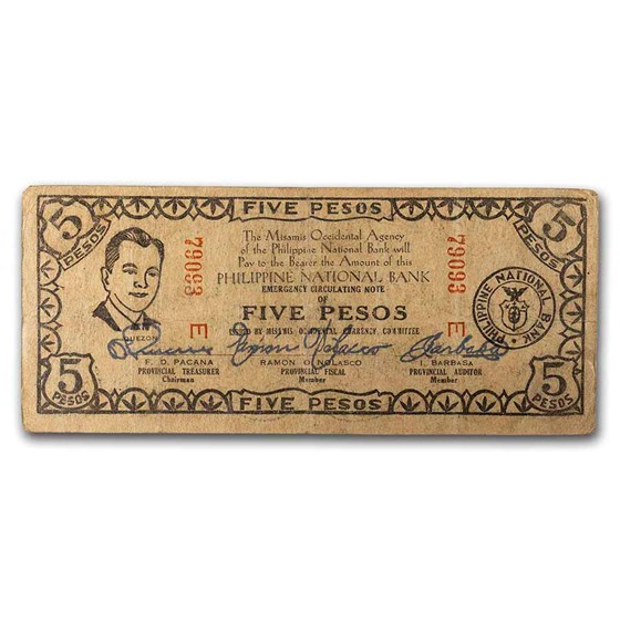 1942 Philippines Guerilla Currency 5 Pesos Note VF 1942 Philippines Guerilla Currency 5 Pesos Note VF