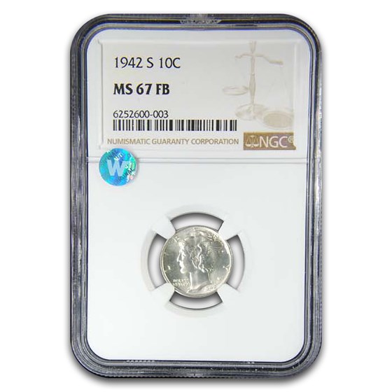 1942-S Mercury Dime MS-67 NGC (FB) 1942-S Mercury Dime MS-67 NGC (FB)