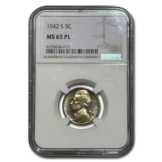 1942-S Silver Jefferson Nickel MS-65 NGC (PL) 1942-S Silver Jefferson Nickel MS-65 NGC (PL)