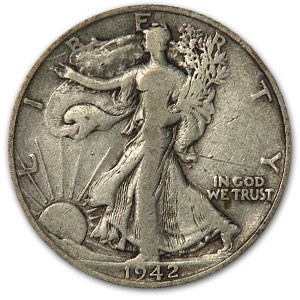1942-S Walking Liberty Half Dollar Fine/VF 1942-S Walking Liberty Half Dollar Fine/VF