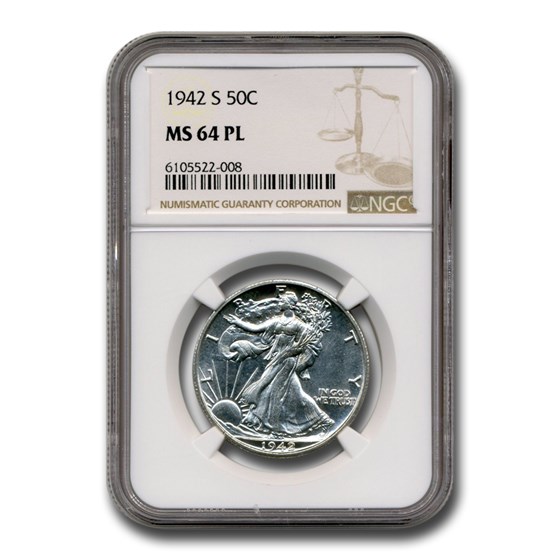 1942-S Walking Liberty Half Dollar MS-64 NGC (PL) 1942-S Walking Liberty Half Dollar MS-64 NGC (PL)