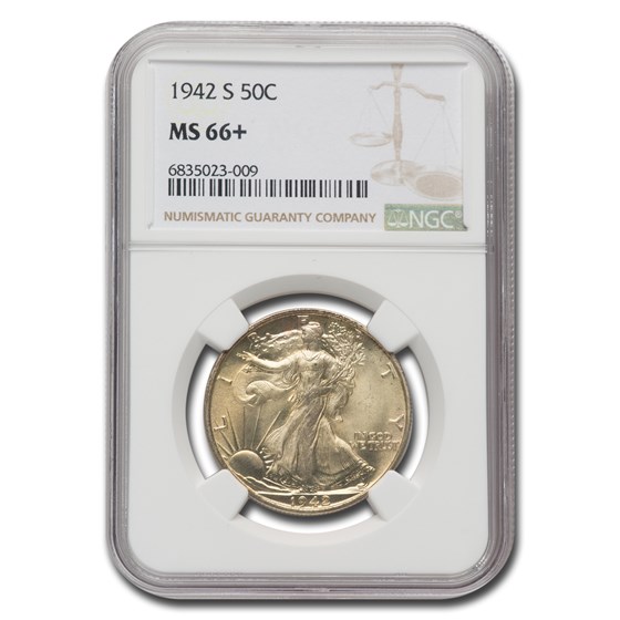 1942-S Walking Liberty Half Dollar MS-66+ NGC 1942-S Walking Liberty Half Dollar MS-66+ NGC
