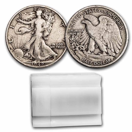 1942-S Walking Liberty Halves 20-Coin Roll Avg Circ 1942-S Walking Liberty Halves 20-Coin Roll Avg Circ