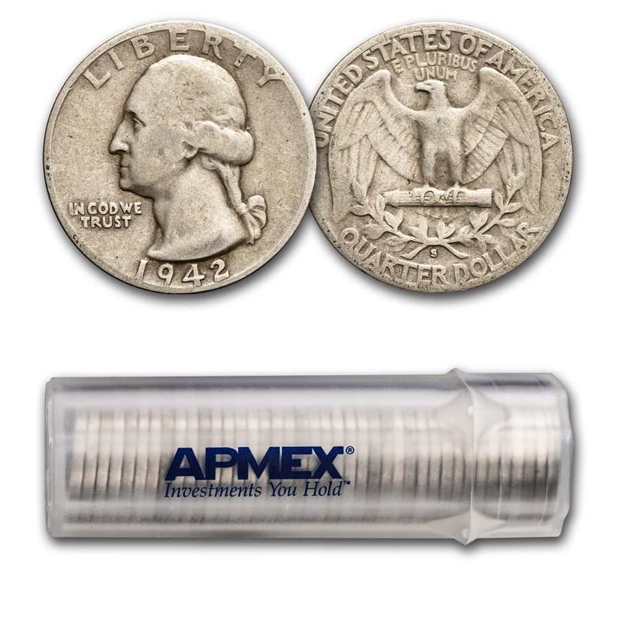 1942-S Washington Quarter 40-Coin Roll Avg Circ