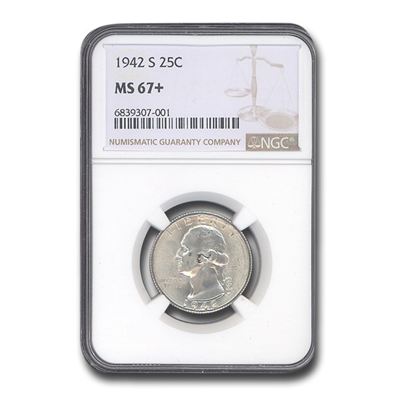 1942-S Washington Quarter MS-67+ NGC 1942-S Washington Quarter MS-67+ NGC