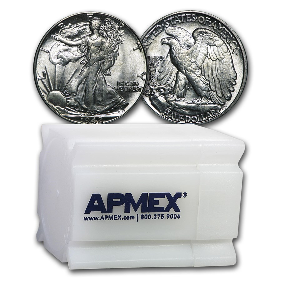 1942 Walking Liberty Half Dollar 20-Coin Roll BU