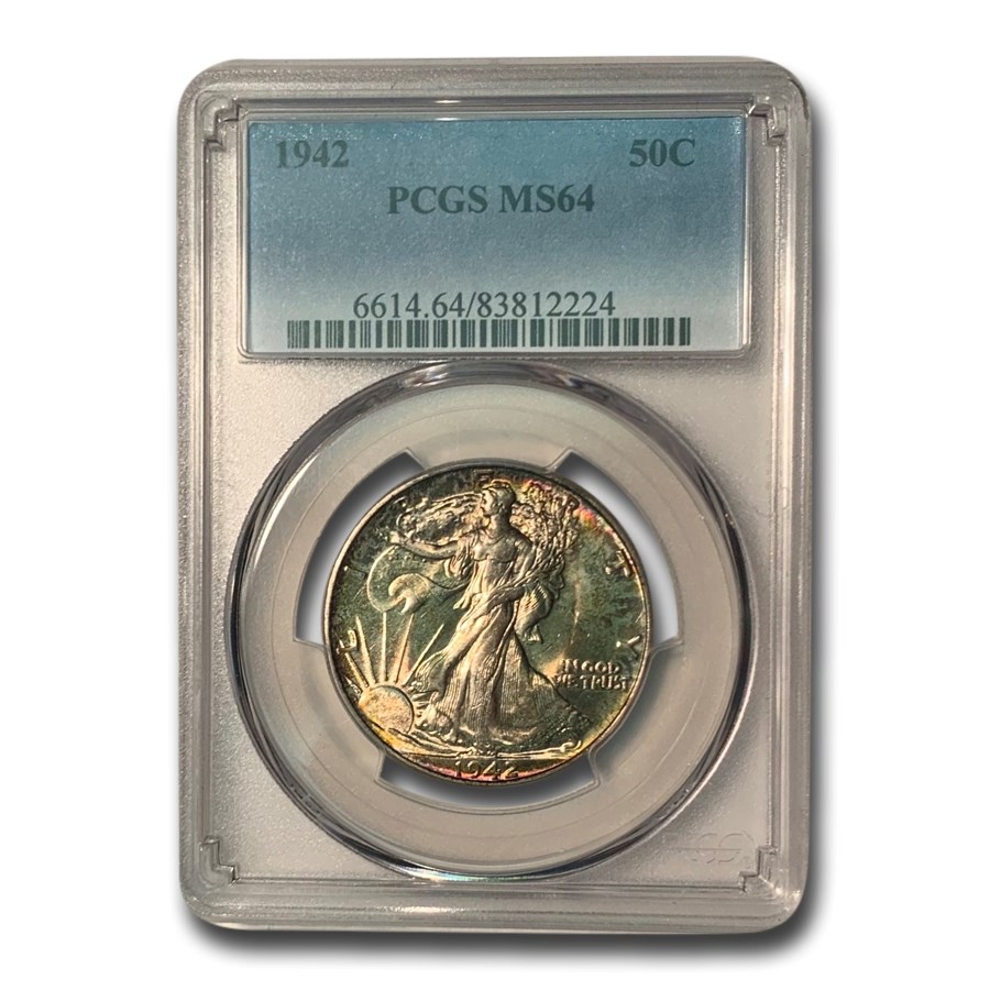 1942 Walking Liberty Half Dollar MS-64 PCGS (Beautiful Toning)