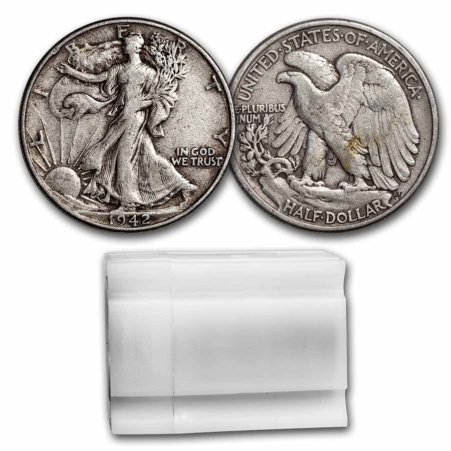 1942 Walking Liberty Halves 20-Coin Roll Avg Circ
