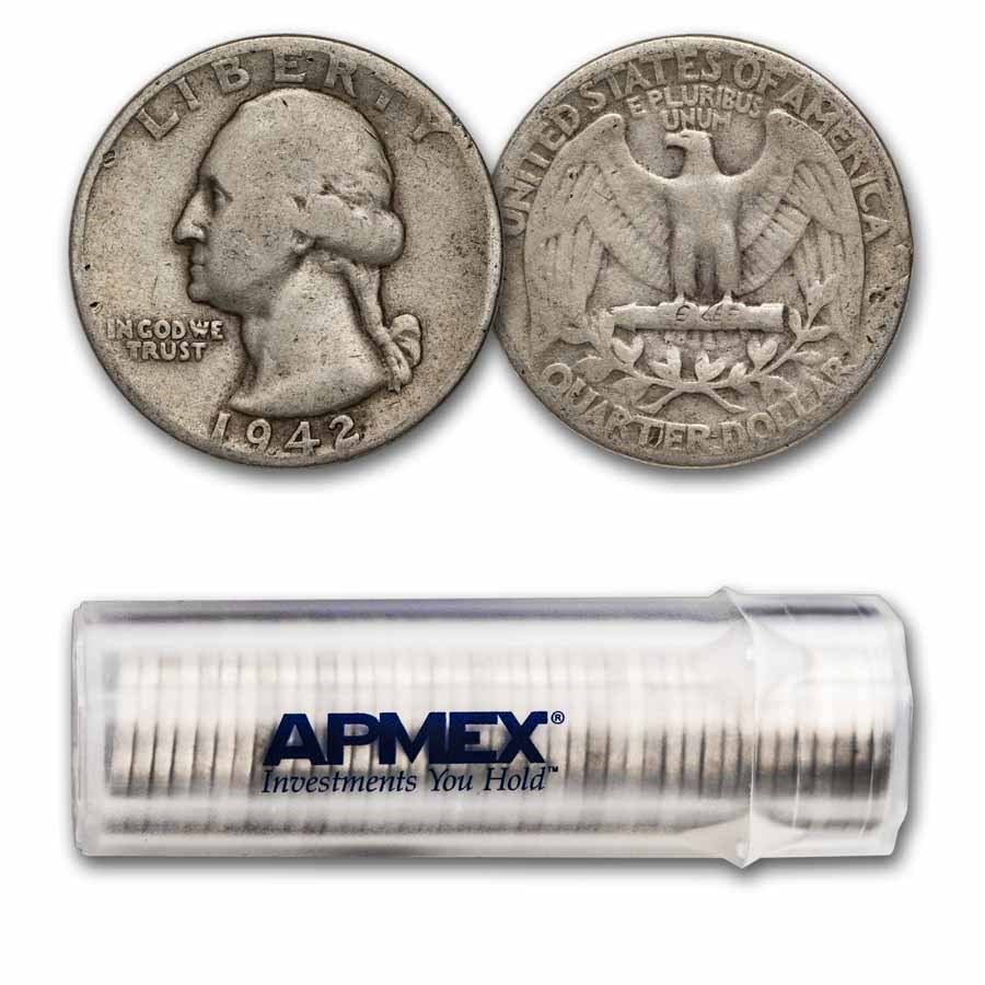 1942 Washington Quarter 40-Coin Roll Avg Circ