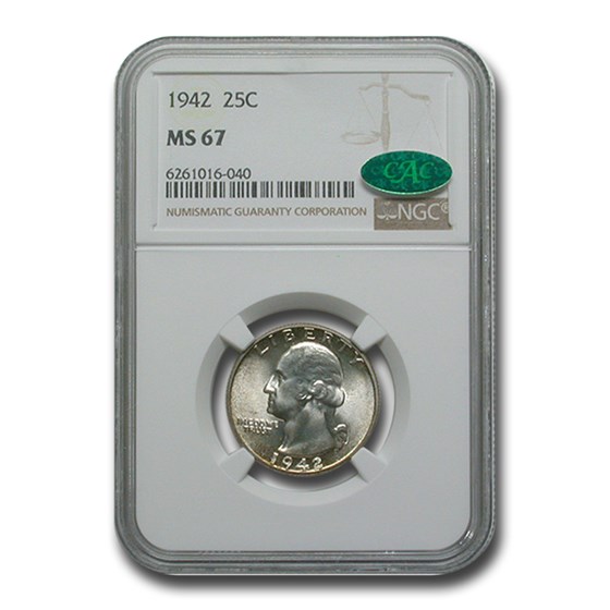 1942 Washington Quarter MS-67 NGC CAC 1942 Washington Quarter MS-67 NGC CAC