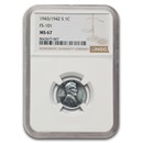 1943/1942-S Lincoln Cent MS-67 NGC (FS-101)