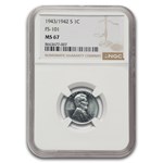 1943/1942-S Lincoln Cent MS-67 NGC (FS-101)