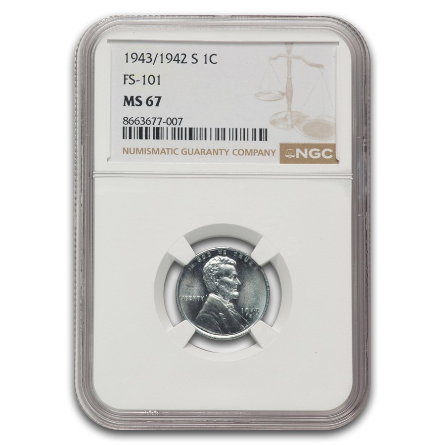 1943/1942-S Lincoln Cent MS-67 NGC (FS-101)