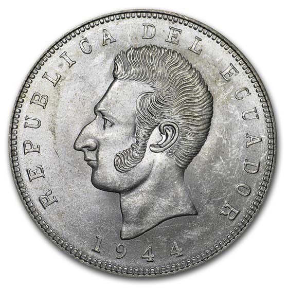 1943-1944 Ecuador Silver 5 Sucres BU