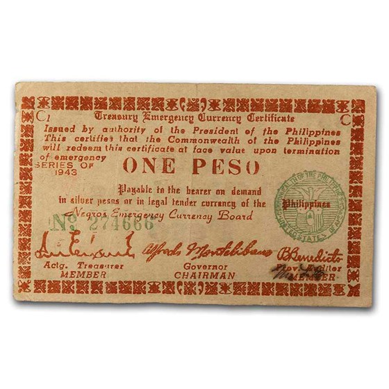 1943-1945 Philippines Guerilla Currency 1 Peso Note VF 1943-1945 Philippines Guerilla Currency 1 Peso Note VF