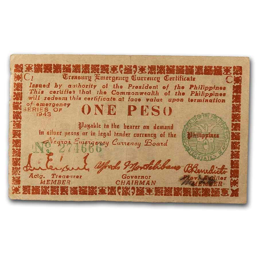 1943-1945 Philippines Guerilla Currency 1 Peso Note VF