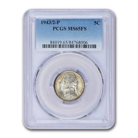 1943/2-P Silver Jefferson Nickel MS-65 PCGS FS 1943/2-P Silver Jefferson Nickel MS-65 PCGS FS