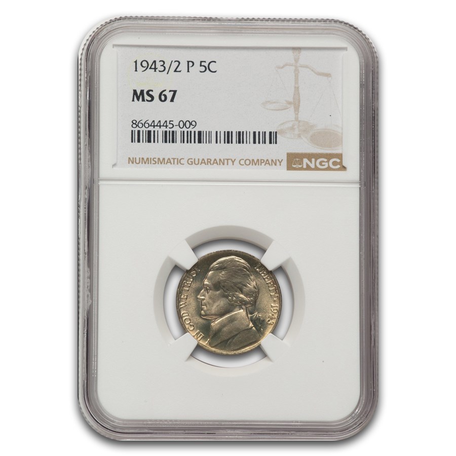 1943/2-P Silver Jefferson Nickel MS-67 NGC