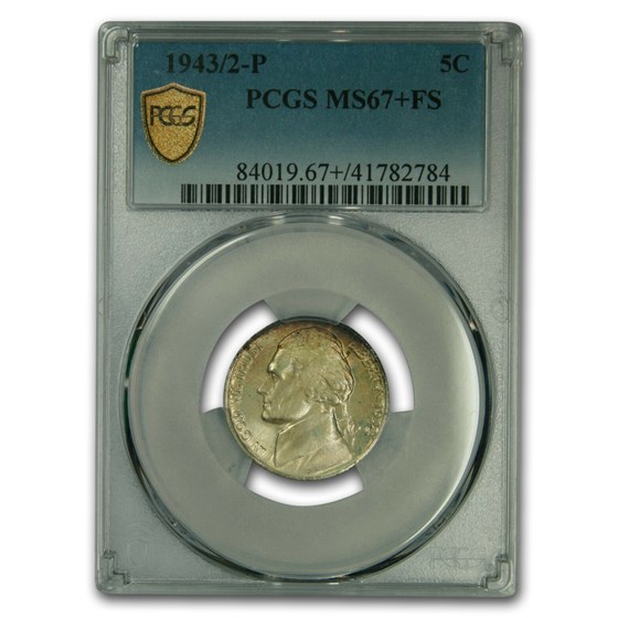 1943/2-P Silver Jefferson Nickel MS-67+ PCGS (FS) 1943/2-P Silver Jefferson Nickel MS-67+ PCGS (FS)