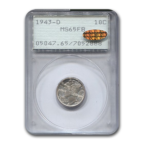 1943-D Mercury Dime MS-65 PCGS Gold CAC (FB) 1943-D Mercury Dime MS-65 PCGS Gold CAC (FB)