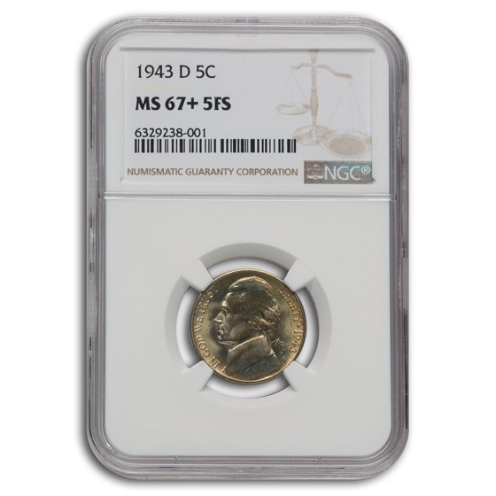 1943-D Silver Jefferson Nickel MS-67+ NGC (5FS) 1943-D Silver Jefferson Nickel MS-67+ NGC (5FS)