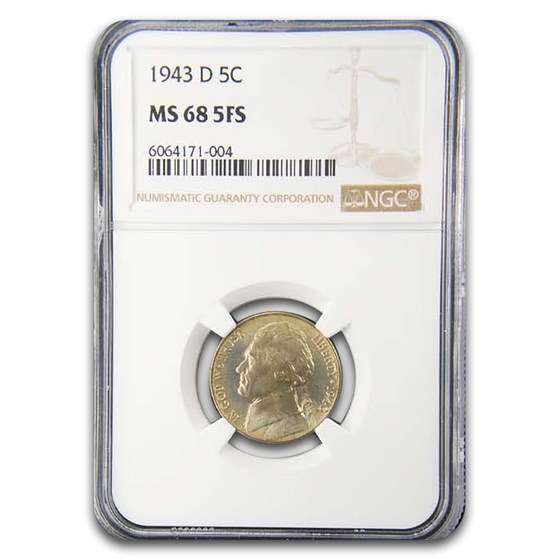 1943-D Silver Jefferson Nickel MS-68 NGC (FS) 1943-D Silver Jefferson Nickel MS-68 NGC (FS)