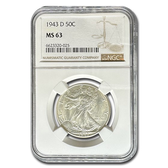 1943-D Walking Liberty Half Dollar MS-63 NGC 1943-D Walking Liberty Half Dollar MS-63 NGC
