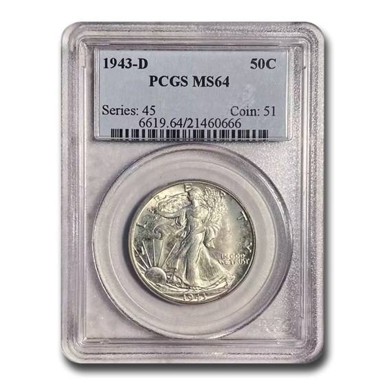 1943-D Walking Liberty Half Dollar MS-64 PCGS 1943-D Walking Liberty Half Dollar MS-64 PCGS