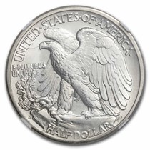 アメリカ合衆国　1943-D1/2ドラ銀貨　ウォーキングリバティNGC MS65 アメリカ合衆国 1943-D1/2ドラ銀貨 ウォーキングリバティNGC
