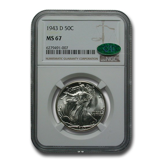 1943-D Walking Liberty Half Dollar MS-67 NGC CAC 1943-D Walking Liberty Half Dollar MS-67 NGC CAC