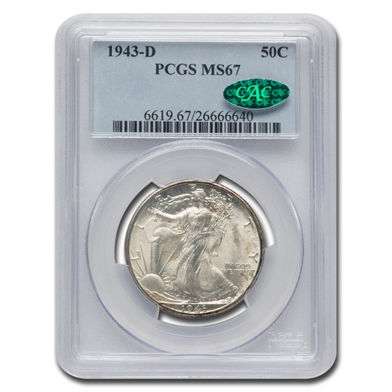 1943-D Walking Liberty Half Dollar MS-67 PCGS CAC 1943-D Walking Liberty Half Dollar MS-67 PCGS CAC