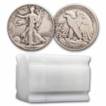 1943-D Walking Liberty Halves 20-Coin Roll Avg Circ