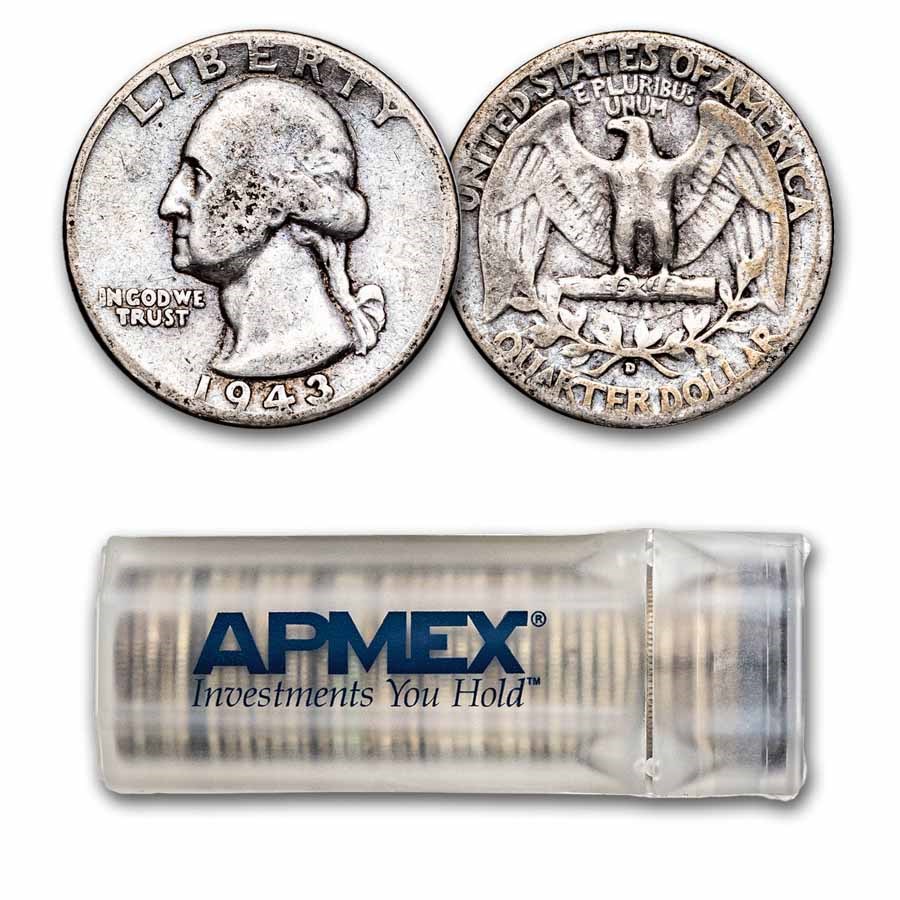 1943-D Washington Quarter 40-Coin Roll Avg Circ