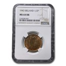 1943 Ireland 1/2 Penny MS-64 NGC (Red/Brown)