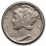 1943 Mercury Dime 50-Coin Roll Avg Circ