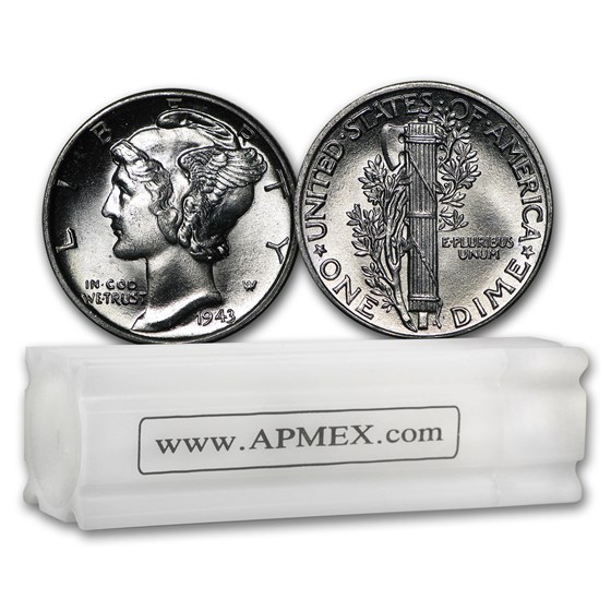 1943 Mercury Dime 50-Coin Roll BU 1943 Mercury Dime 50-Coin Roll BU