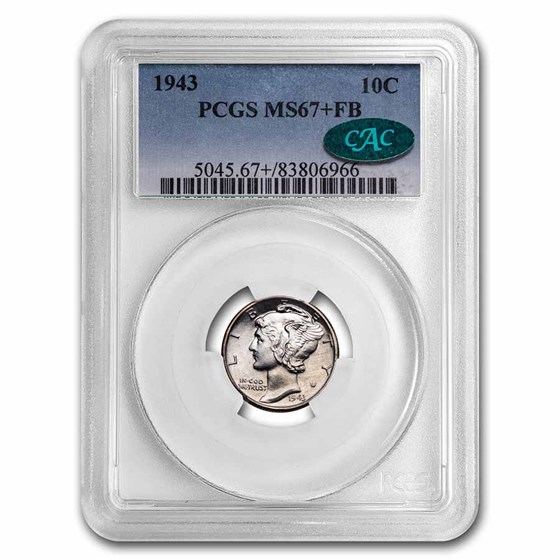 1943 Mercury Dime MS-67+ PCGS CAC (FB) 1943 Mercury Dime MS-67+ PCGS CAC (FB)