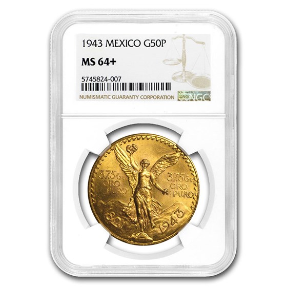 1943 Mexico Gold 50 Pesos MS-64+ NGC 1943 Mexico Gold 50 Pesos MS-64+ NGC