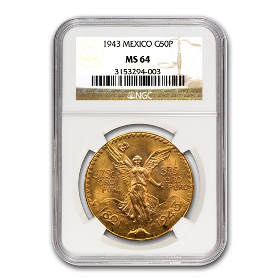1943 Mexico Gold 50 Pesos MS-64 NGC 1943 Mexico Gold 50 Pesos MS-64 NGC