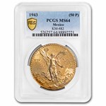 1943 Mexico Gold 50 Pesos MS-64 PCGS