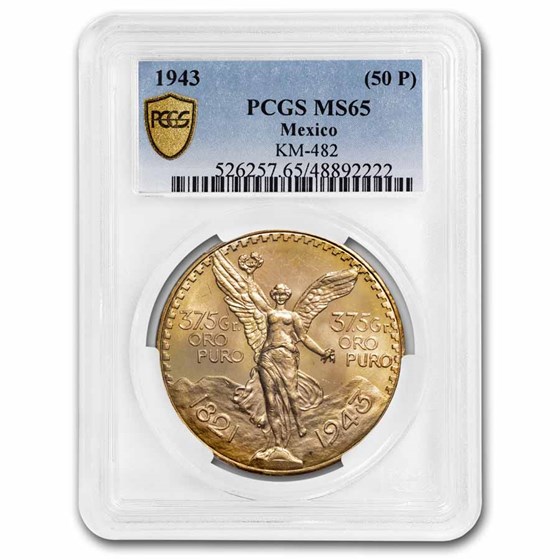 1943 Mexico Gold 50 Pesos MS-65 PCGS
