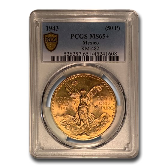 1943 Mexico Gold 50 Pesos MS-65+ PCGS