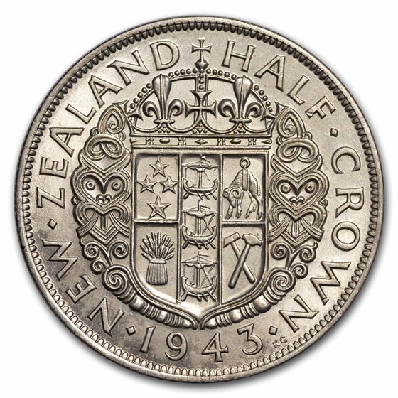 1943 New Zealand Silver 1/2 Crown George VI BU 1943 New Zealand Silver 1/2 Crown George VI BU