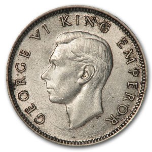 1943 New Zealand Silver 6 Pence Huia Bird AU 1943 New Zealand Silver 6 Pence Huia Bird AU