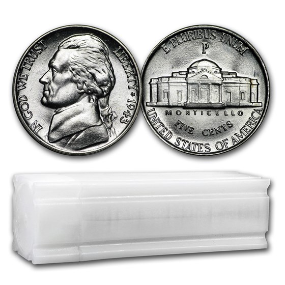 1943-P 35% Silver Wartime Jefferson Nickel Roll BU 1943-P 35% Silver Wartime Jefferson Nickel Roll BU