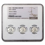 1943 P-D-S Lincoln Cent 3-Coin Set MS-66 NGC (3 Coin Slab)