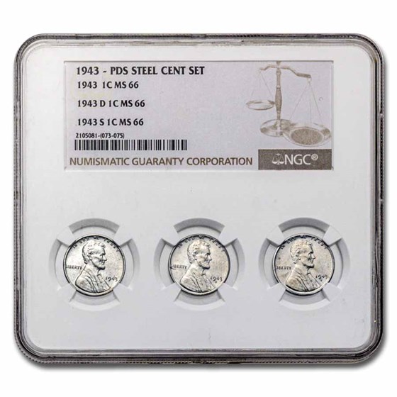 1943 P-D-S Lincoln Cent 3-Coin Set MS-66 NGC (3 Coin Slab) 1943 P-D-S Lincoln Cent 3-Coin Set MS-66 NGC (3 Coin Slab)